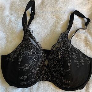 Playtex Black Embroidered Bra with Light Pink/Purple Accents 38D